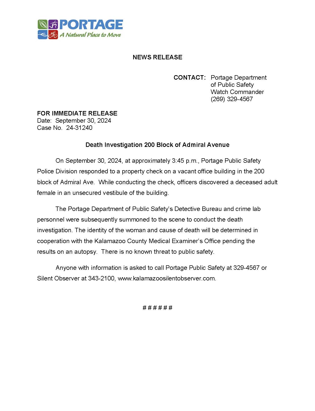 24-31240 Death Investgation Admiral Ave