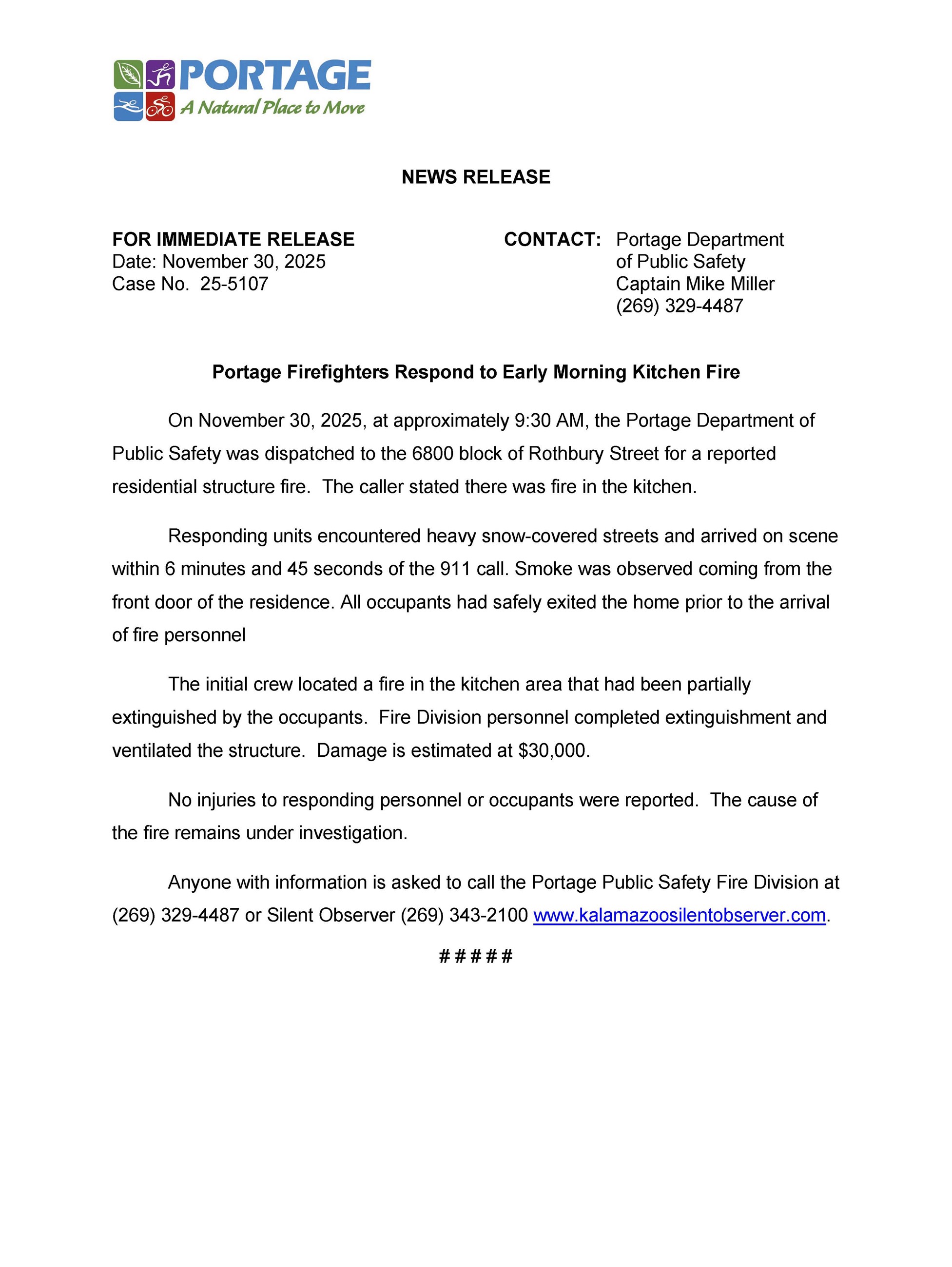 2025 11-30  Kitchen Fire Rothbury 25-5107